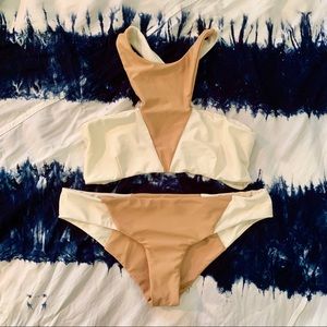 Citrine Swim nude/white high neck bikini set